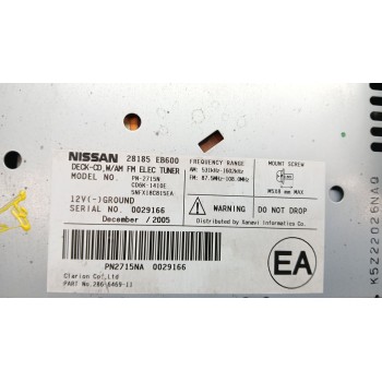 Recambio de sistema audio / radio cd para nissan pathfinder iii (r51) 2.5 dci 4wd referencia OEM IAM 28185eb600  