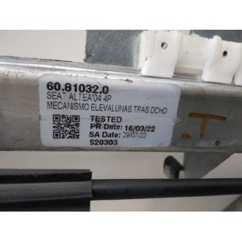 Recambio de elevalunas trasero derecho para seat toledo (5p2) stylance / style referencia OEM IAM 60810320 5P0839402 
