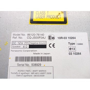 Recambio de sistema audio / radio cd para lexus ct 200h referencia OEM IAM 8612076140 cqjs00f0aj 