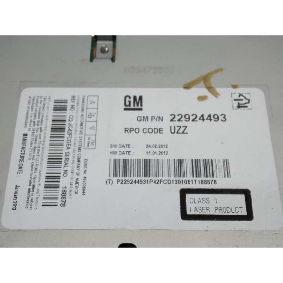 Recambio de sistema audio / radio cd para opel astra j lim. selective referencia OEM IAM 22924493 CAJA 