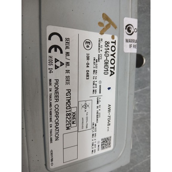 Recambio de sistema audio / radio cd para toyota aygo (_b4_) 1.0 (kgb40) referencia OEM IAM 86140oh010  