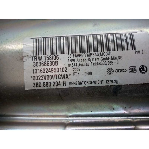 Recambio de airbag delantero derecho para skoda superb (3u4) 1.9 tdi referencia OEM IAM 3B0880204H  