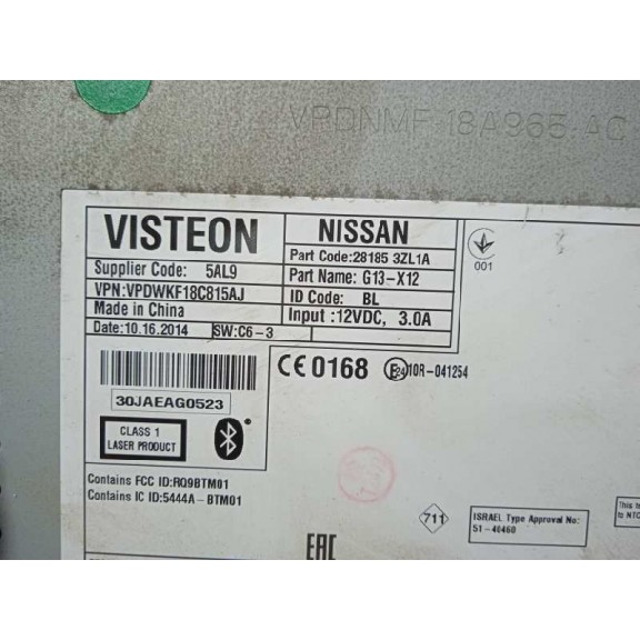 Recambio de sistema audio / radio cd para nissan pulsar (c13) acenta referencia OEM IAM 281853ZL1A  