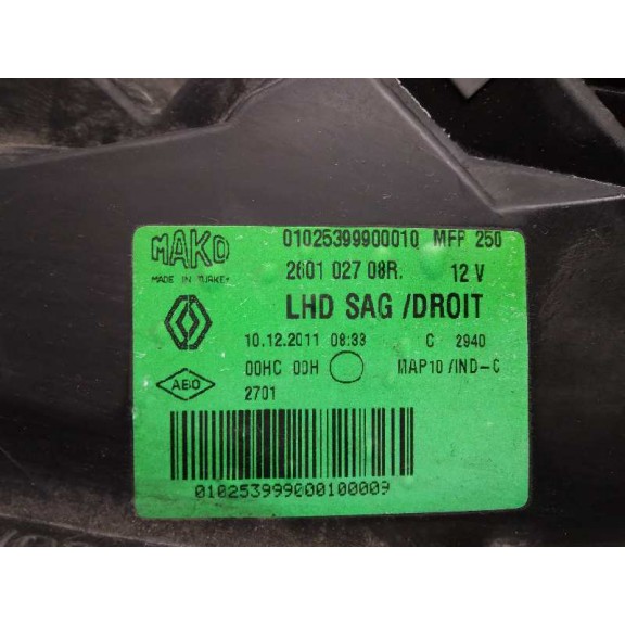 Recambio de faro derecho para renault fluence z.e. dynamique referencia OEM IAM 260102708R  