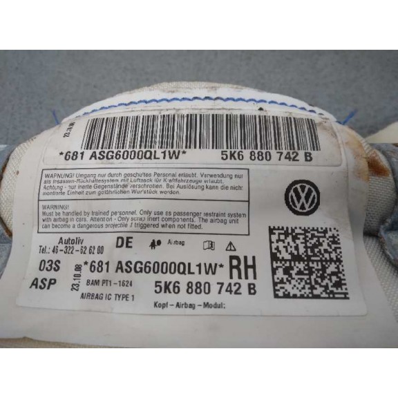 Recambio de airbag cortina delantero derecho para volkswagen golf vi (5k1) advance referencia OEM IAM 5K6880742B  
