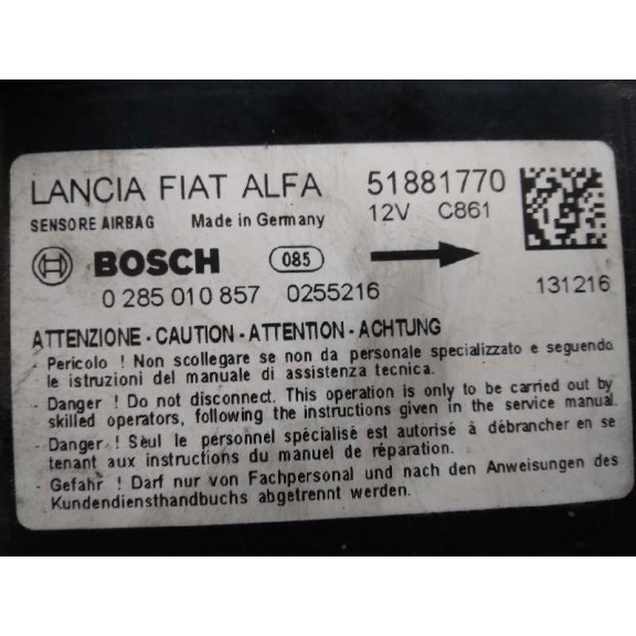 Recambio de centralita airbag para fiat doblo ii cargo (263) furgón base referencia OEM IAM 51881770 0285010857 