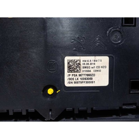 Recambio de mando multifuncion para peugeot 308 style referencia OEM IAM 96777660ZD RADIO CLIMA CON WARNING