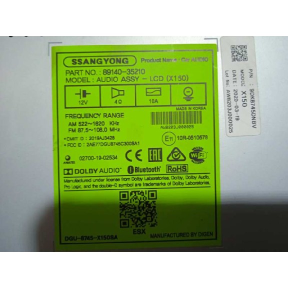 Recambio de sistema audio / radio cd para ssangyong tivoli referencia OEM IAM 8914035210 9DK8745DNBV GPS