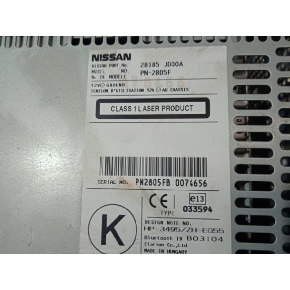 Recambio de sistema audio / radio cd para nissan qashqai (j10) acenta 4x4 referencia OEM IAM 28185JD00A  