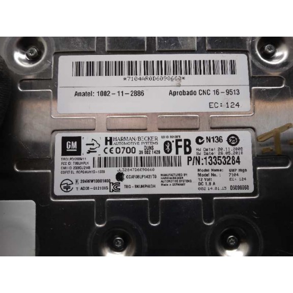 Recambio de modulo electronico para opel astra j lim. selective referencia OEM IAM 13353284 BLUETOOTH 