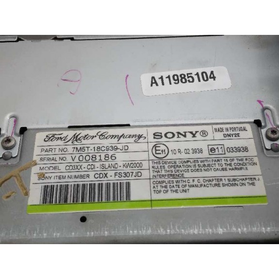 Recambio de sistema audio / radio cd para ford focus berlina (cap) ambiente (d) referencia OEM IAM 7M5T18C939JD  