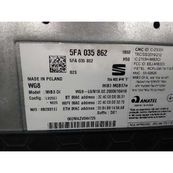 Recambio de sistema navegacion gps para seat leon (kl1) xcellence referencia OEM IAM 5FA035862  