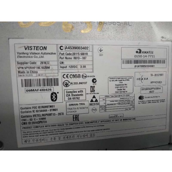 Recambio de sistema audio / radio cd para smart forfour basis (52kw) (453.042) referencia OEM IAM A4539003402  