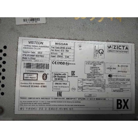 Recambio de sistema audio / radio cd para nissan qashqai (j11) 360 referencia OEM IAM 281854CA0A  