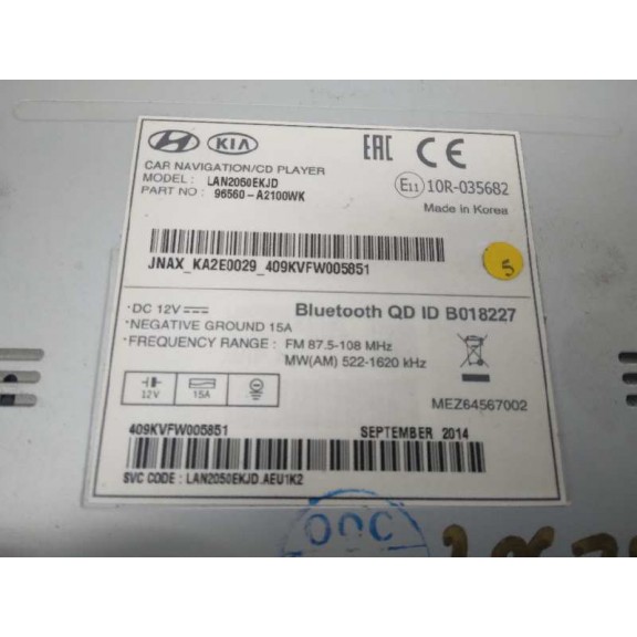 Recambio de sistema audio / radio cd para kia cee´d 1.4 crdi cat referencia OEM IAM 96560A2100WK NAVEGADOR 
