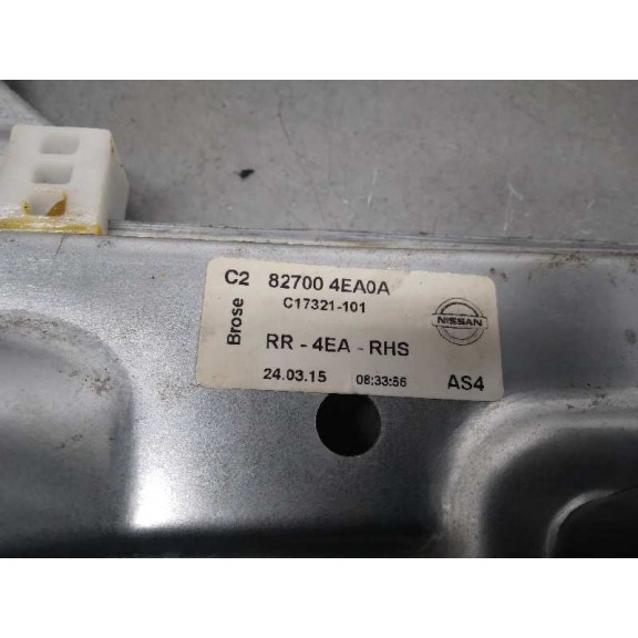 Recambio de elevalunas trasero derecho para nissan qashqai (j11) tekna premium referencia OEM IAM 827004EA0A ELÉCTRICO 2 PINES 