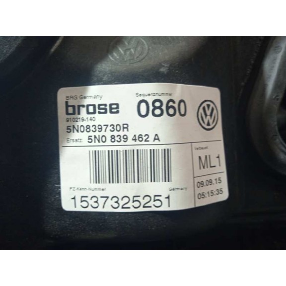 Recambio de elevalunas trasero derecho para volkswagen tiguan (5n2) advance bluemotion referencia OEM IAM 5N0839462A SOLO MECANI