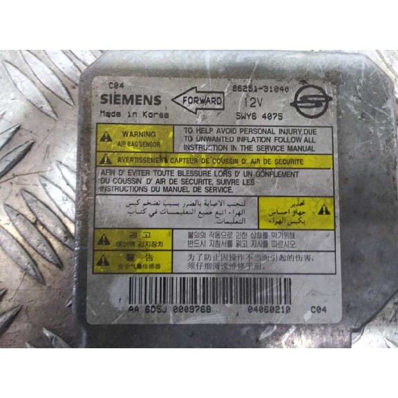 Recambio de centralita airbag para ssangyong actyon 200 xdi referencia OEM IAM 8625131040  