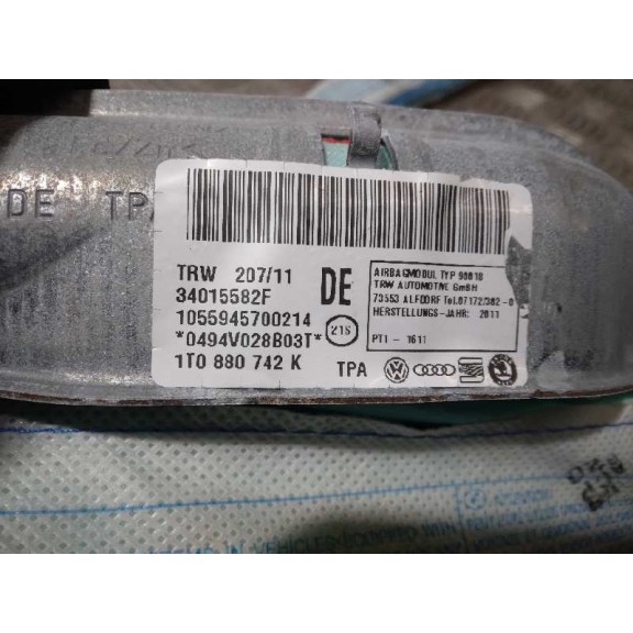 Recambio de airbag cortina delantero derecho para volkswagen touran (1t3) highline referencia OEM IAM 1T0880742K  