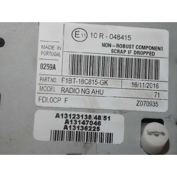 Recambio de sistema audio / radio cd para ford tourneo courier (c4a) titanium referencia OEM IAM F1BT18C815GK CAJA 