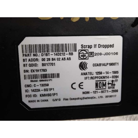 Recambio de modulo electronico para ford tourneo courier (c4a) titanium referencia OEM IAM D1BT14D212RB CENTRALITA BLUETOOTH 142