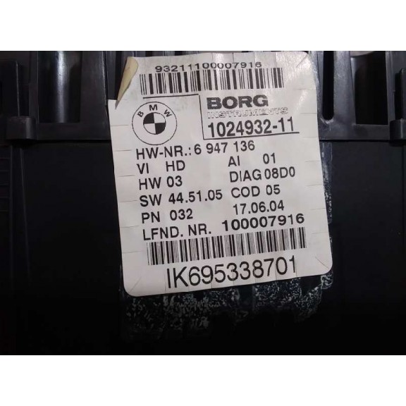 Recambio de cuadro instrumentos para bmw serie 1 berlina (e81/e87) 1.6 16v cat referencia OEM IAM 102493211  
