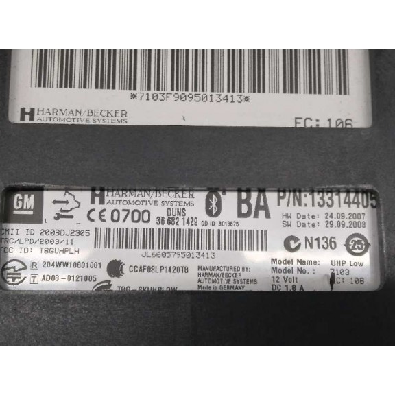 Recambio de modulo electronico para opel insignia berlina cosmo referencia OEM IAM 13314405 DE TELEFONIA Y BLUETOOTH 