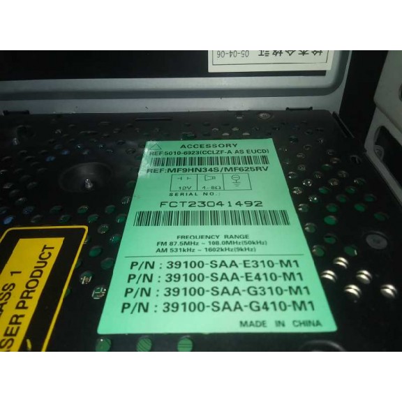 Recambio de sistema audio / radio cd para honda jazz (gd1/5) 1.4 s referencia OEM IAM 50106923 39100SAAG412N5 