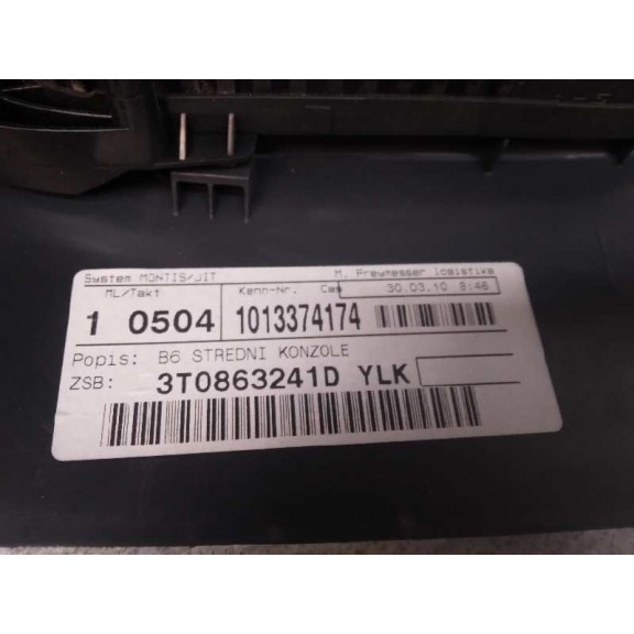 Recambio de apoyabrazos central para skoda superb combi (3t5) 2.0 tdi dpf referencia OEM IAM 3T0863241D  