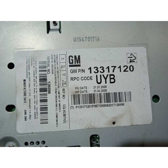 Recambio de sistema audio / radio cd para opel insignia berlina cosmo referencia OEM IAM 13317120 CAJA 