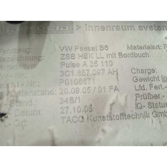 Recambio de guantera para volkswagen passat berlina (3c2) advance referencia OEM IAM 3C1857097AH NEGRO 