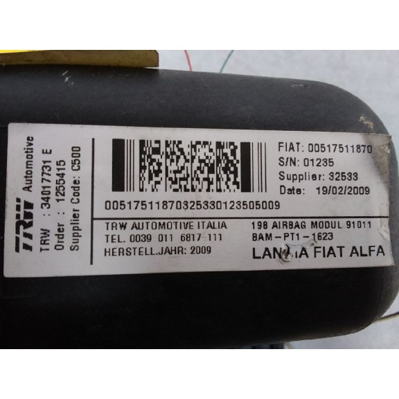 Recambio de airbag delantero derecho para fiat bravo (198) 1.4 16v cat referencia OEM IAM 517511870  