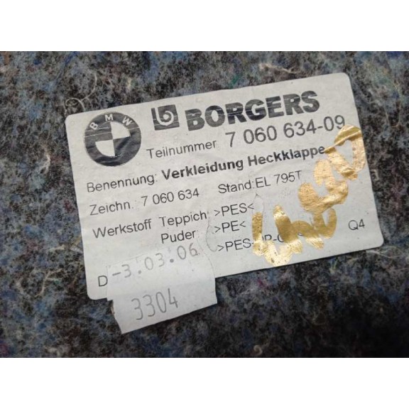 Recambio de guarnecido porton trasero para bmw serie 3 berlina (e90) 320d referencia OEM IAM 7060634 GRIS 706063409