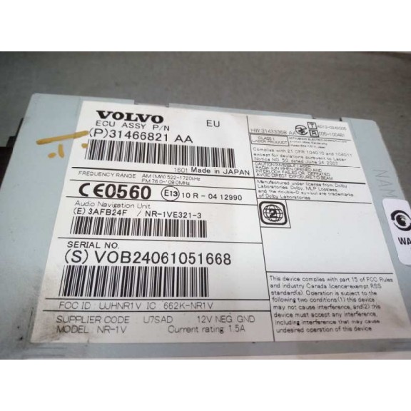 Recambio de sistema navegacion gps para volvo v40 kinetic referencia OEM IAM 31466821AA CAJA 