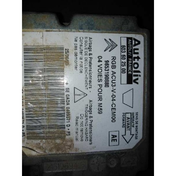 Recambio de centralita airbag para peugeot partner (s2) 1.9 diesel referencia OEM IAM 9653190880  603602500 9653190880
