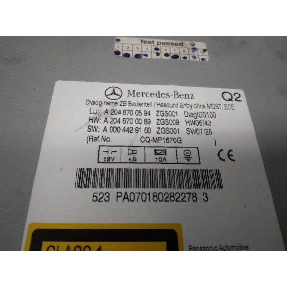 Recambio de sistema audio / radio cd para mercedes-benz clase c (w204) berlina c 220 cdi (204.008) referencia OEM IAM A204870059