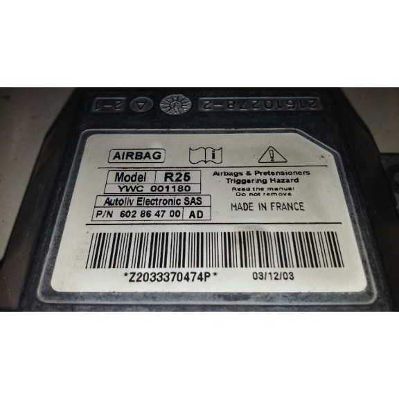 Recambio de centralita airbag para mg mg zr (f/rf) 105 referencia OEM IAM YWC001180  