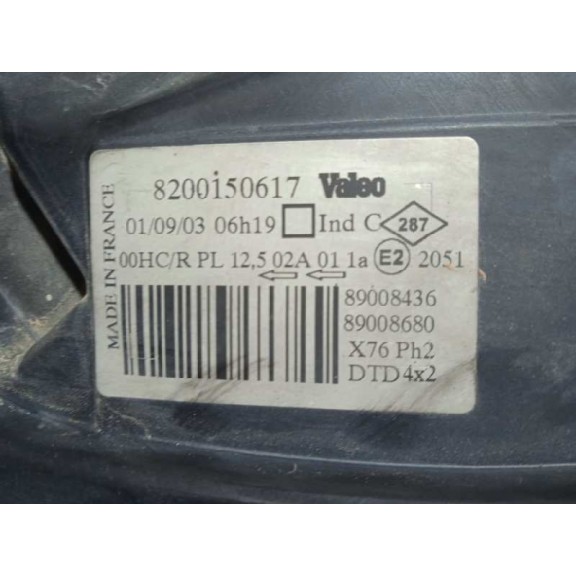 Recambio de faro derecho para renault kangoo (f/kc0) alize referencia OEM IAM 8200150617 2ª SERIE, PILOTO AMBAR 