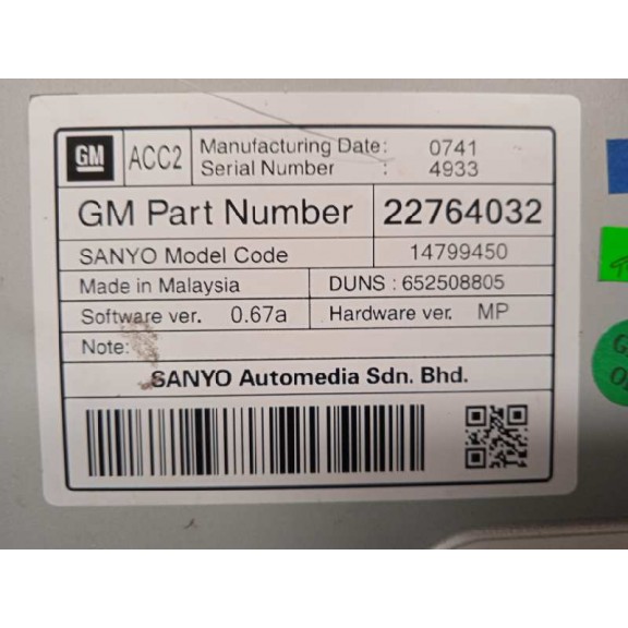 Recambio de display para opel insignia berlina cosmo referencia OEM IAM 22764032 22764032 NAVEGADOR