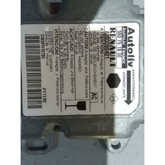 Recambio de centralita airbag para renault kangoo (f/kc0) 1.4 rapid plus referencia OEM IAM 8200098401  