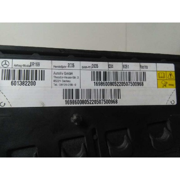 Recambio de airbag lateral trasero derecho para mercedes-benz clase a (w169) a 180 cdi exclusive edition (169.007) referencia OE
