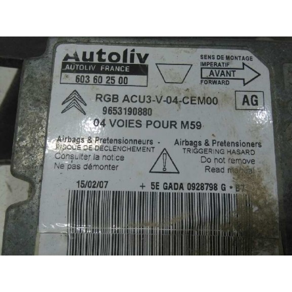Recambio de centralita airbag para peugeot partner (s2) combiespace referencia OEM IAM 9653190880 603602500 