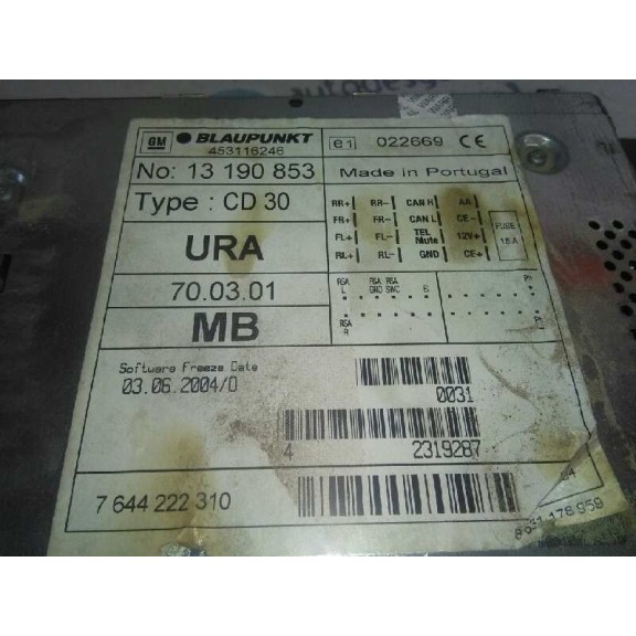 Recambio de sistema audio / radio cd para opel vectra c berlina comfort referencia OEM IAM 13190853  CD30