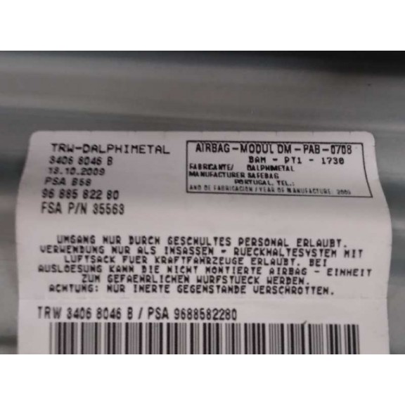 Recambio de kit airbag para citroën c4 picasso exclusive referencia OEM IAM 9654102280 SIN GUANTERAS 
