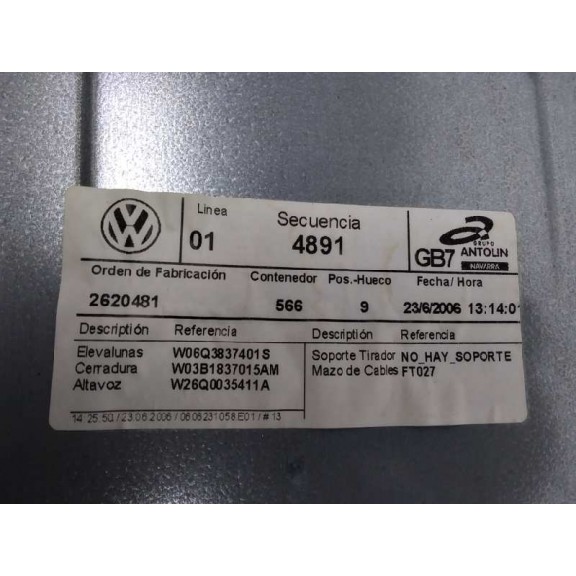 Recambio de elevalunas delantero izquierdo para volkswagen golf vi (5k1) advance referencia OEM IAM 6Q3837401S SOLO MECANISMO 06