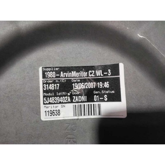 Recambio de elevalunas trasero derecho para skoda fabia (5j2 ) sport referencia OEM IAM 5J4839402A  