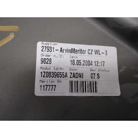 Recambio de elevalunas trasero izquierdo para skoda octavia berlina (1z3) active referencia OEM IAM 1Z0839655A ELÉCTRICO CONFORT