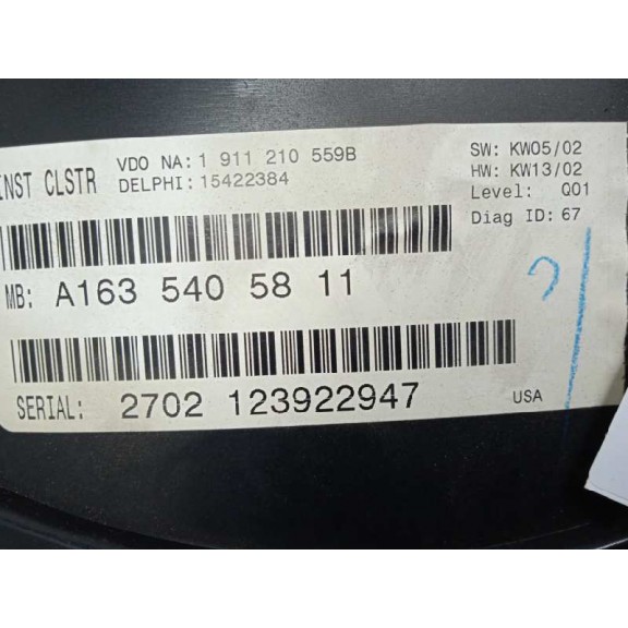 Recambio de cuadro instrumentos para mercedes-benz clase m (w163) 400 cdi (163.128) referencia OEM IAM A1635405811 A1635405811 2