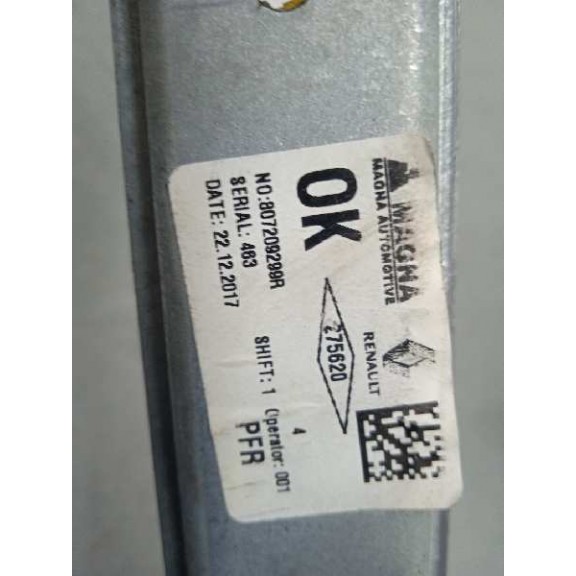 Recambio de elevalunas delantero derecho para dacia sandero 0.9 tce cat referencia OEM IAM 807209299R ELÉCTRICO 2 PINS M13616000