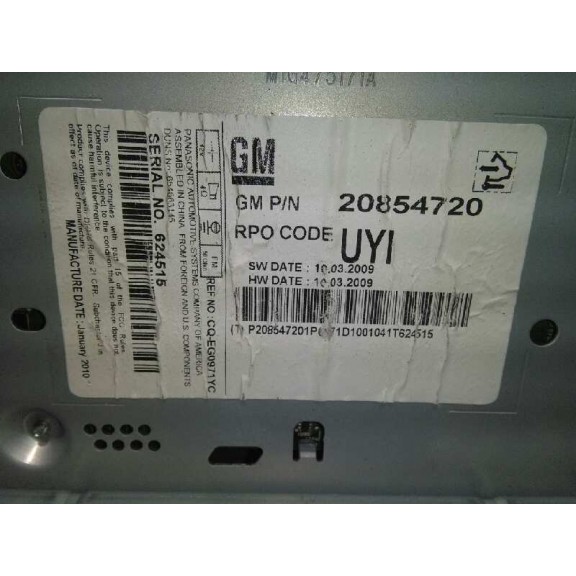 Recambio de sistema audio / radio cd para chevrolet cruze ls+ referencia OEM IAM 20854720 20854720 CAJA